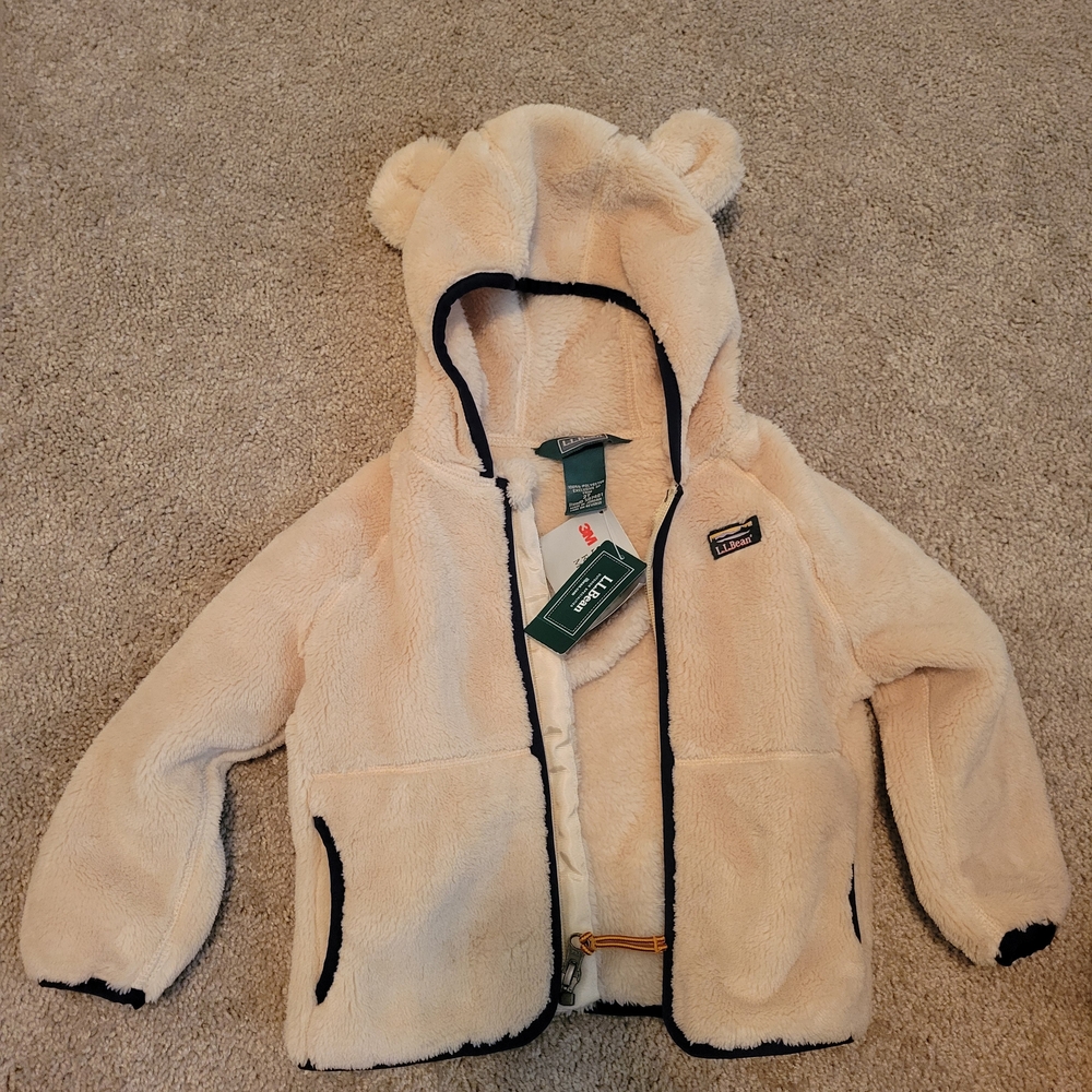 L.L. Bean Cream Fleece Jacket with Navy Trim